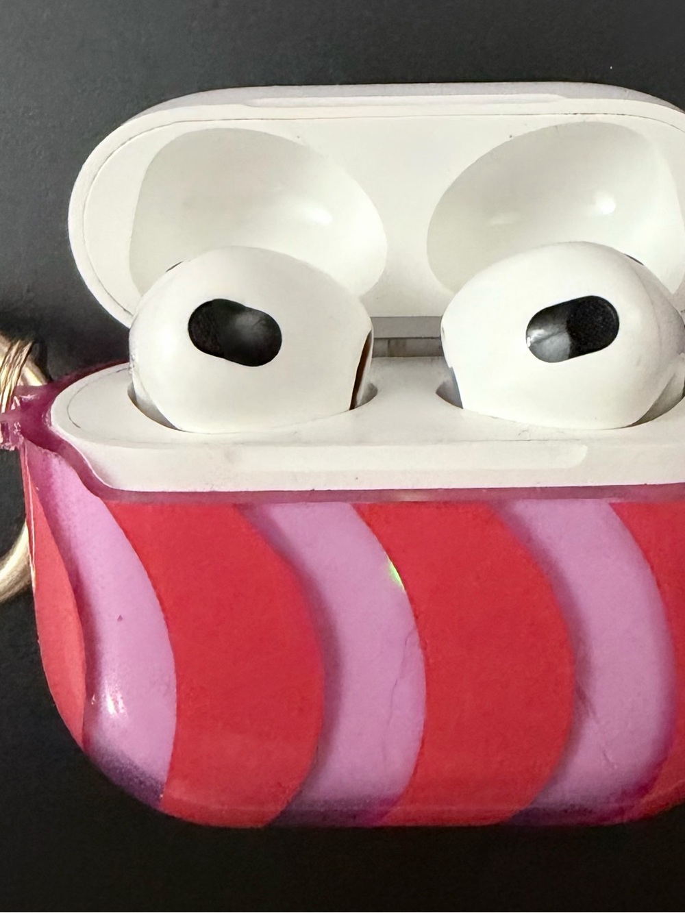 Apple White AirPods 3rd generation- with Red and Pink Striped Case